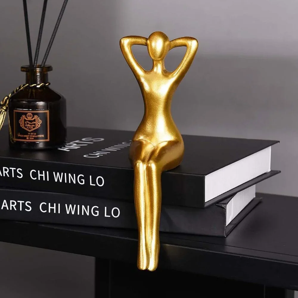 Gold Thinker Statue Décor Book Shelf Abstract Statue Ornament Office Décor